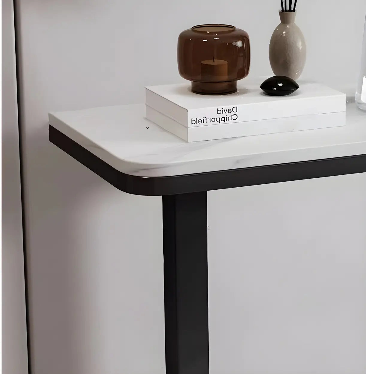 U-Shaped Stone-Top Metal Plant Table