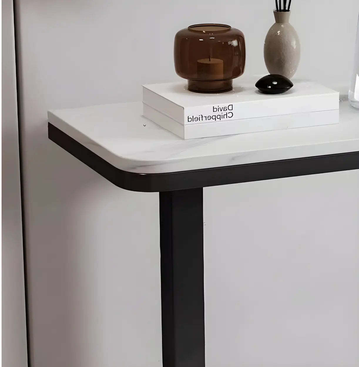 U-Shaped Stone-Top Metal Plant Table