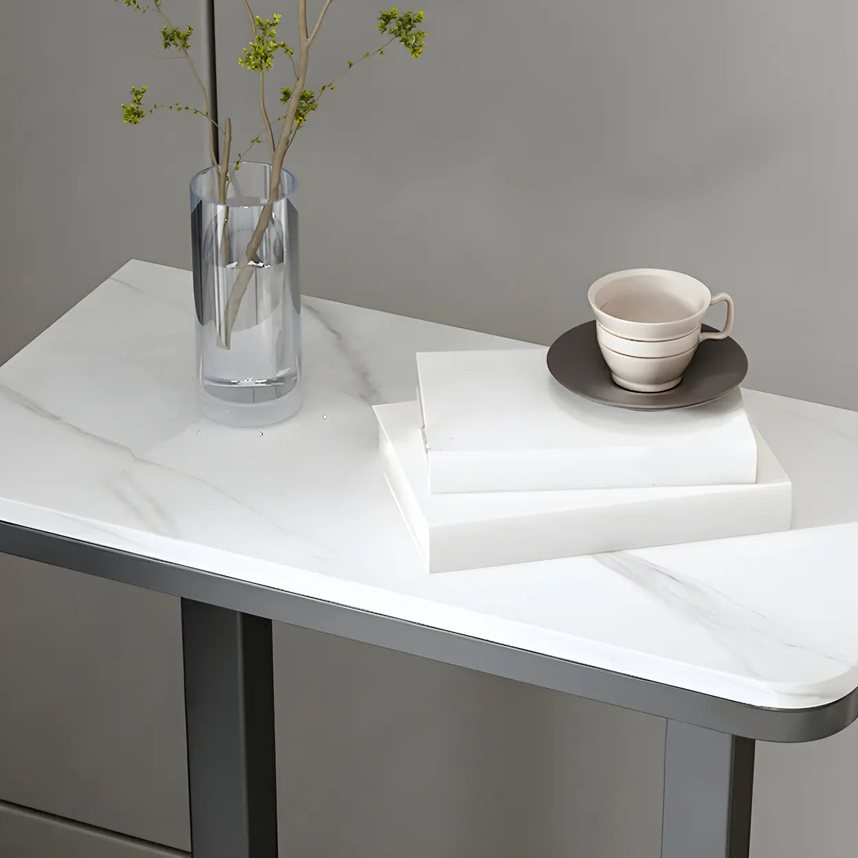 U-Shaped Stone-Top Metal Plant Table