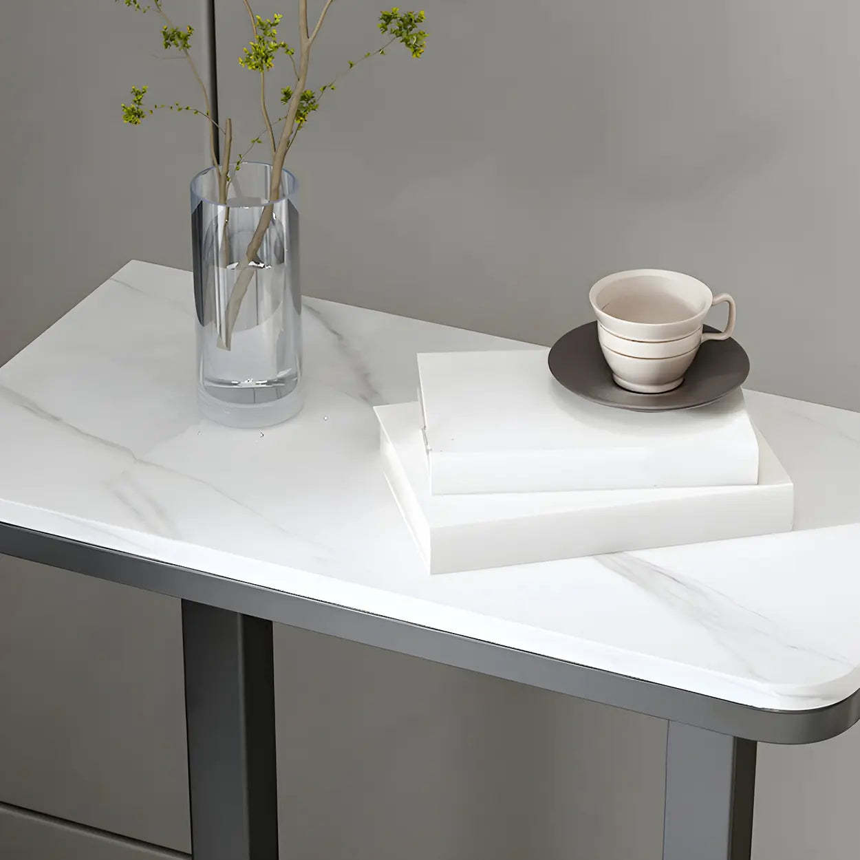 U-Shaped Stone-Top Metal Plant Table
