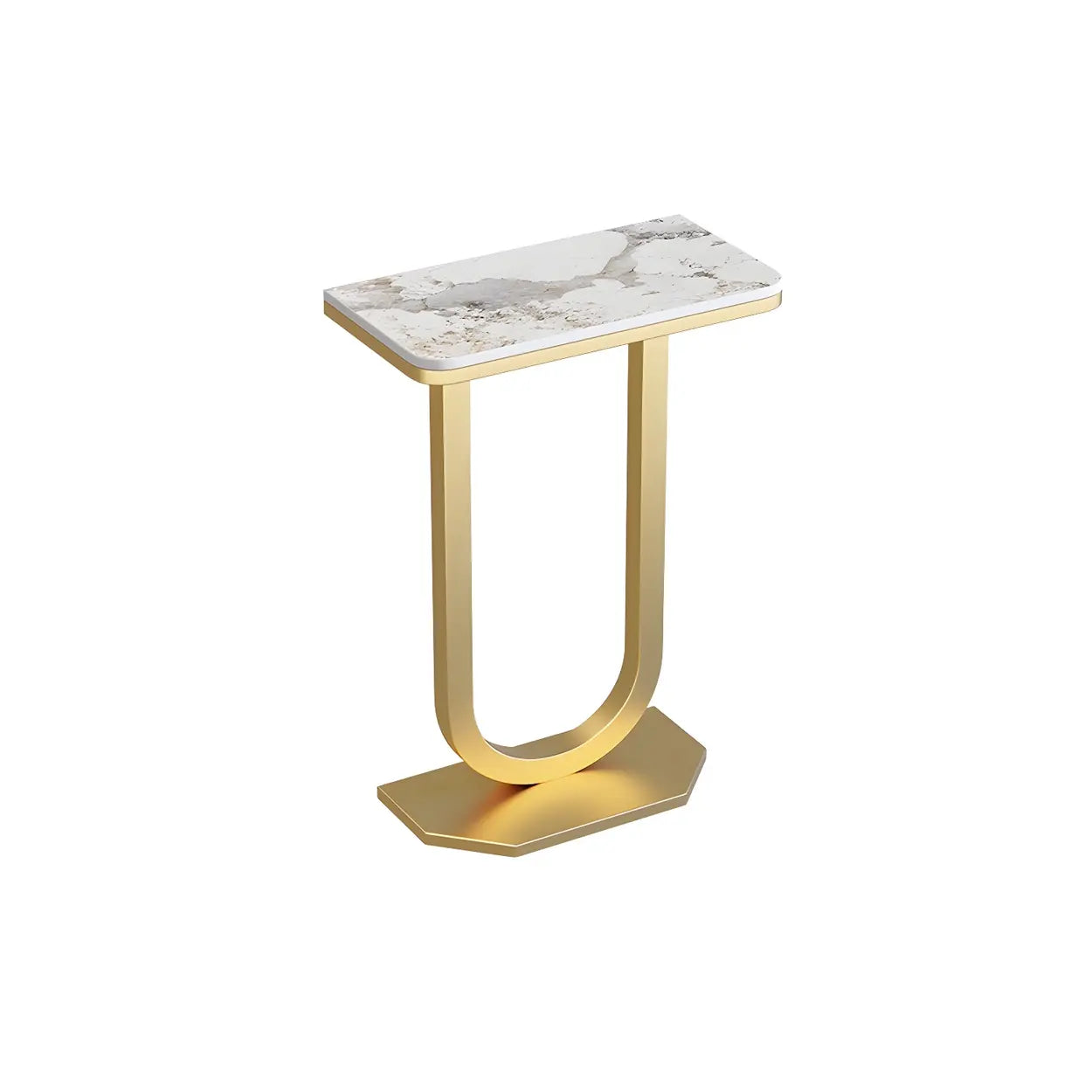 U-Shaped Stone-Top Metal Plant Table