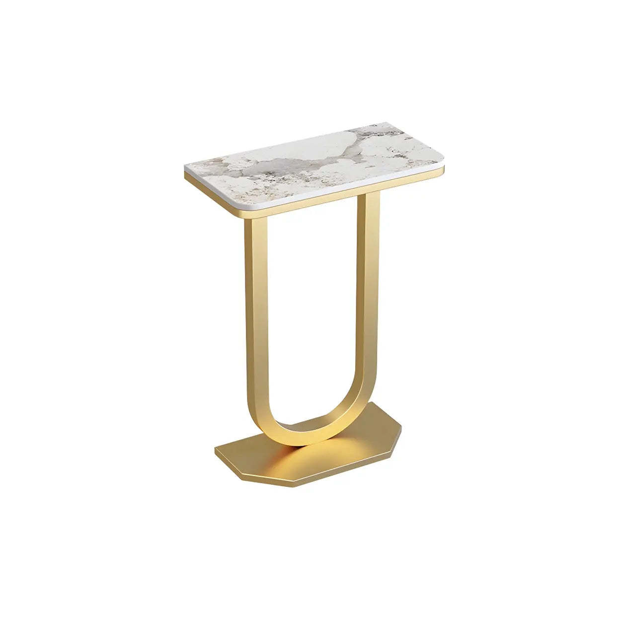 U-Shaped Stone-Top Metal Plant Table