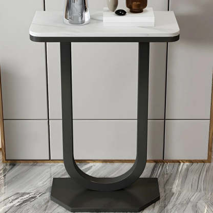 U-Shaped Stone-Top Metal Plant Table