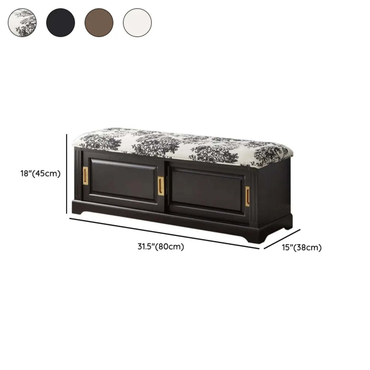 Elegant Storage Bench with Floral Cushion and Sliding Doors — White