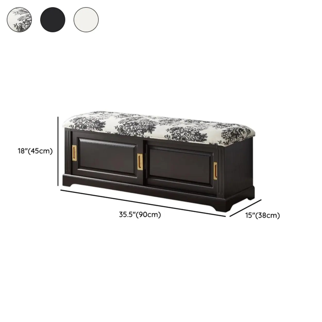 Elegant Storage Bench with Floral Cushion and Sliding Doors — Brown