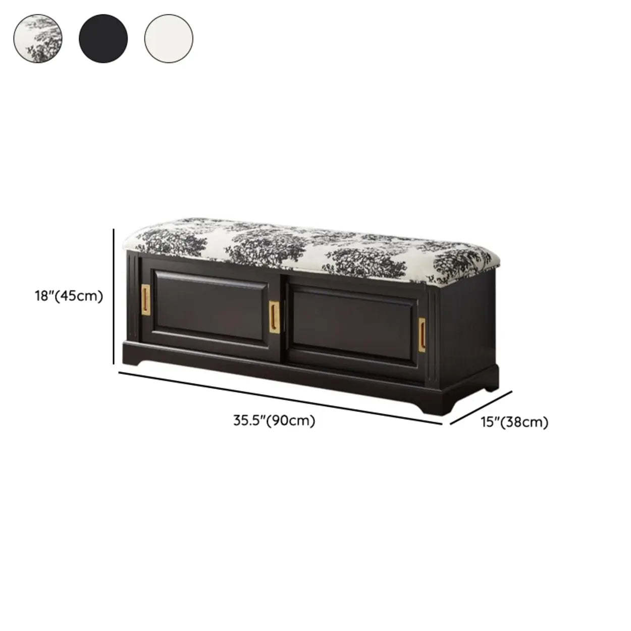 Elegant Storage Bench with Floral Cushion and Sliding Doors — Brown