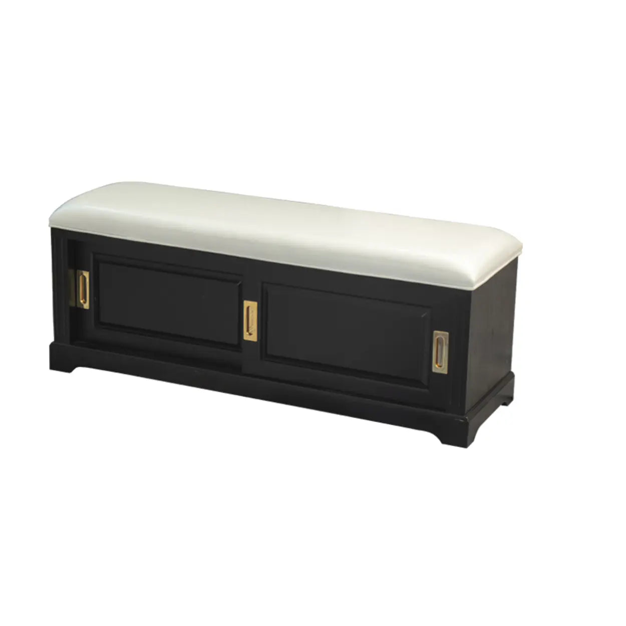 Elegant Storage Bench with Floral Cushion and Sliding Doors — Black