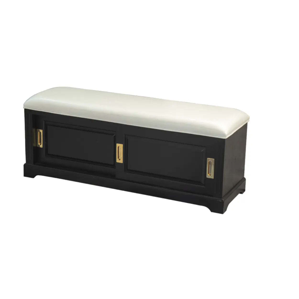 Elegant Storage Bench with Floral Cushion and Sliding Doors — Black