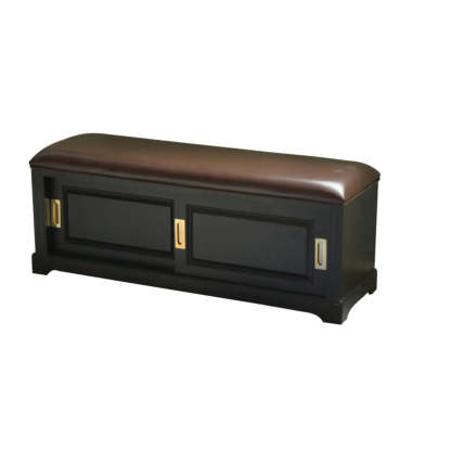Elegant Storage Bench with Floral Cushion and Sliding Doors — Black