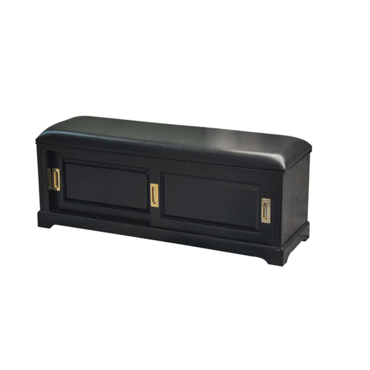 Elegant Storage Bench with Floral Cushion and Sliding Doors — Black and White