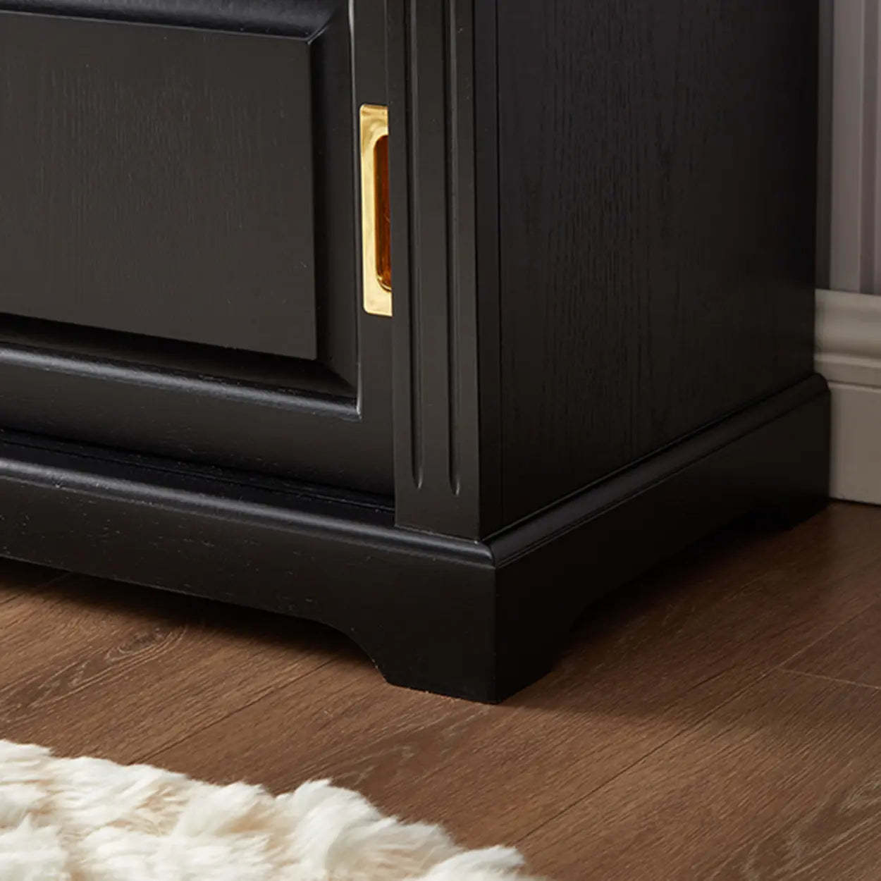 Elegant Storage Bench with Floral Cushion and Sliding Doors — Black and White