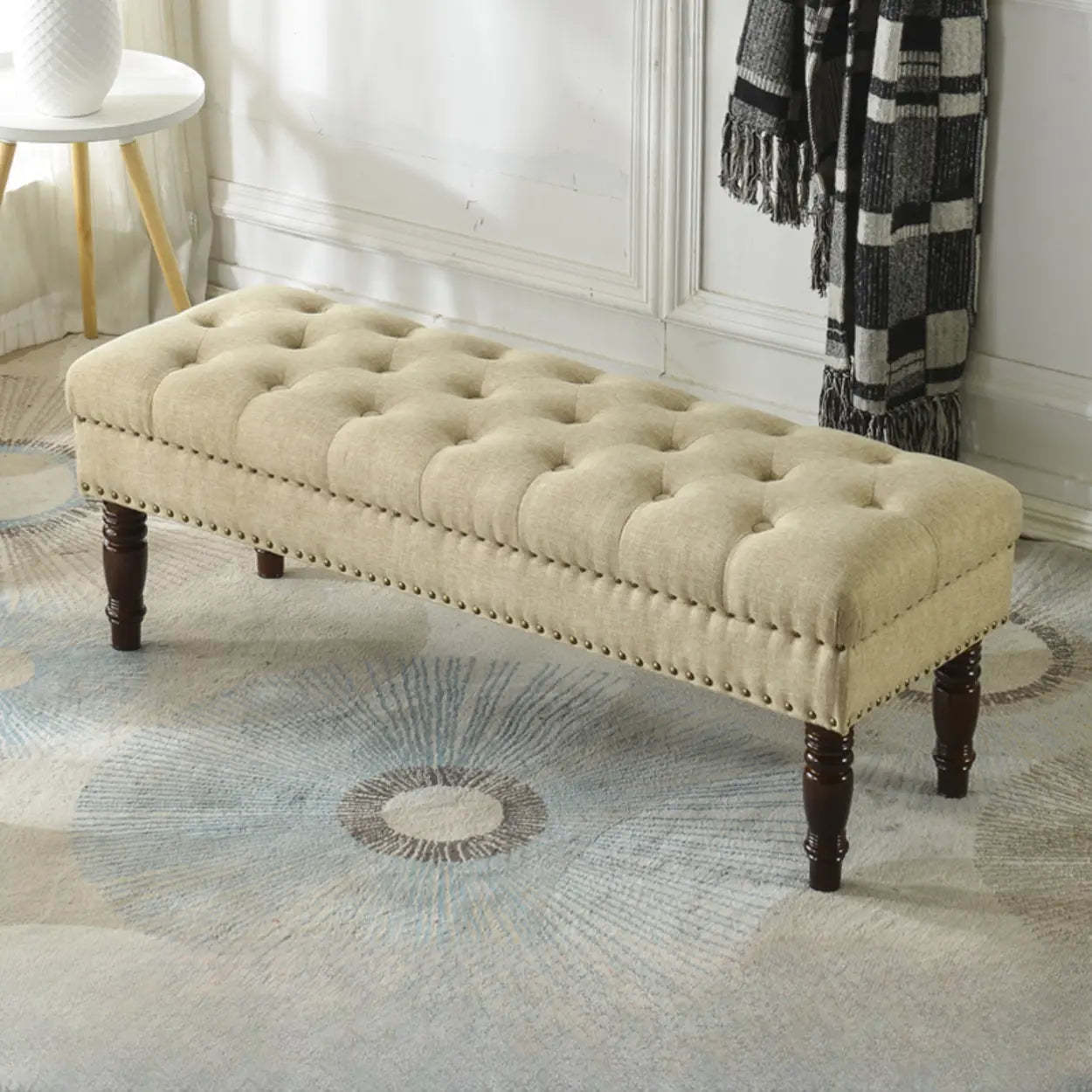 Elegant Upholstered Entryway Bench with Tufted Cushion — Aqua