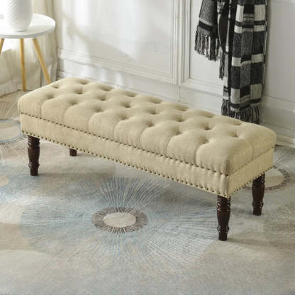 Elegant Upholstered Entryway Bench with Tufted Cushion — Aqua