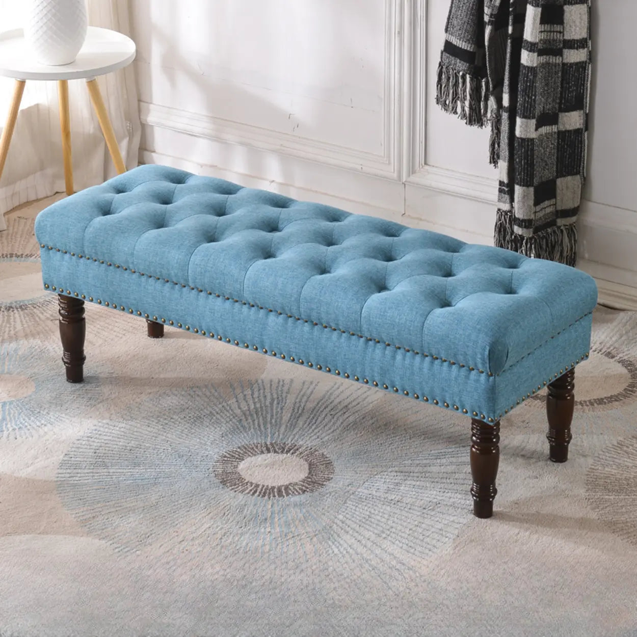 Elegant Upholstered Entryway Bench with Tufted Cushion — Dark Gray