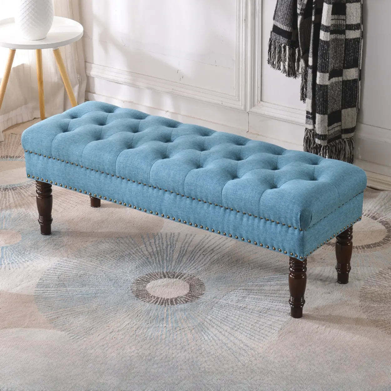 Elegant Upholstered Entryway Bench with Tufted Cushion — Dark Gray
