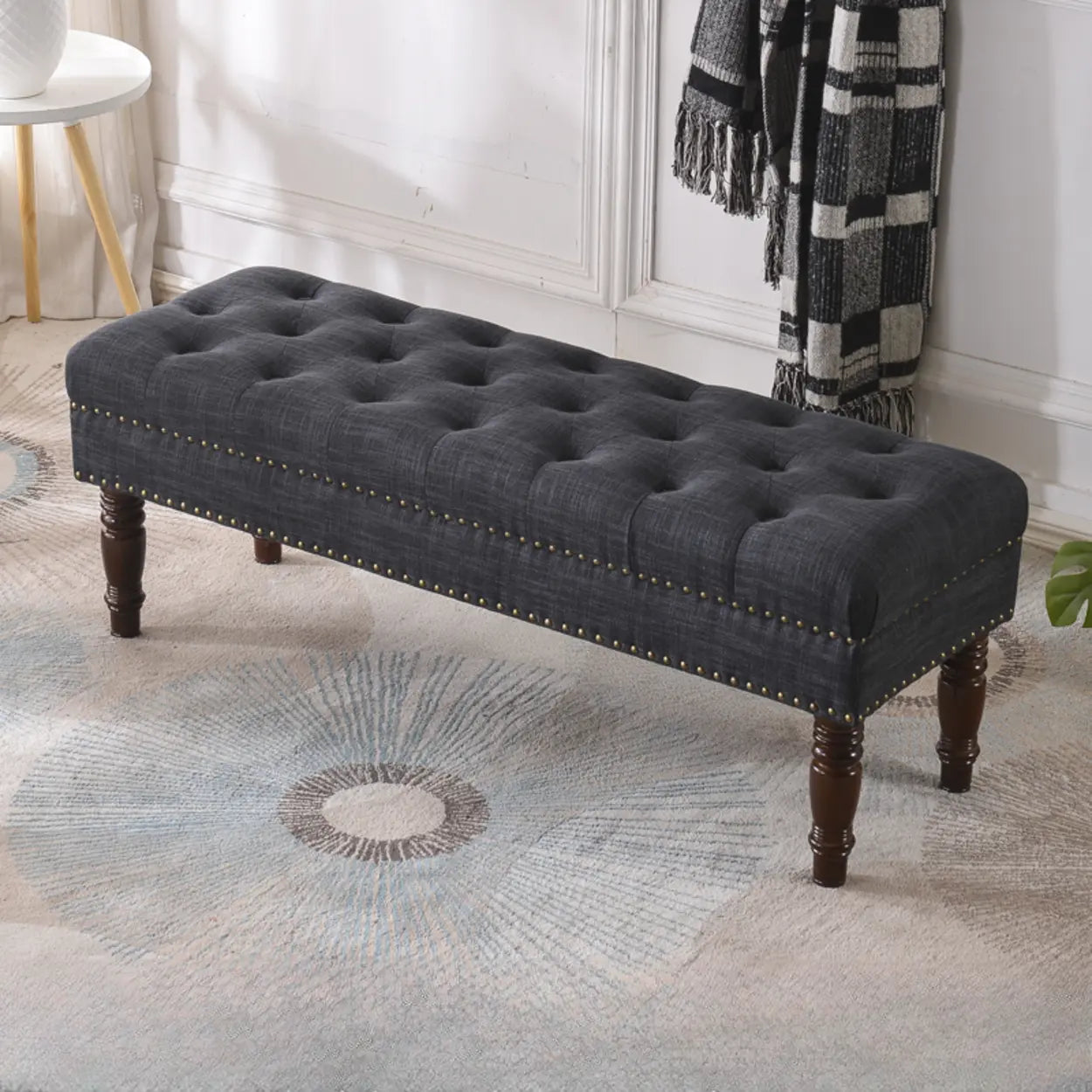 Elegant Upholstered Entryway Bench with Tufted Cushion