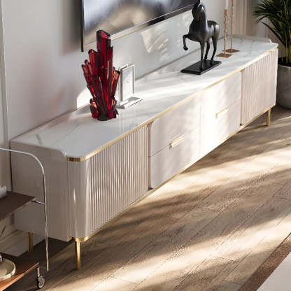 White Stone Rectangle TV Stand with Storage