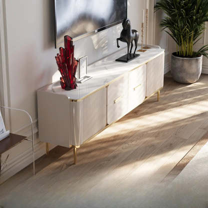 White Stone Rectangle TV Stand with Storage