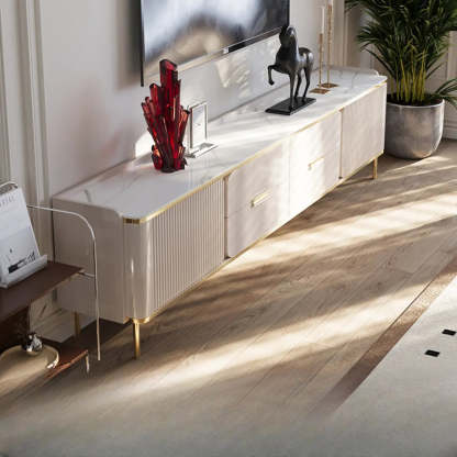 White Stone Rectangle TV Stand with Storage