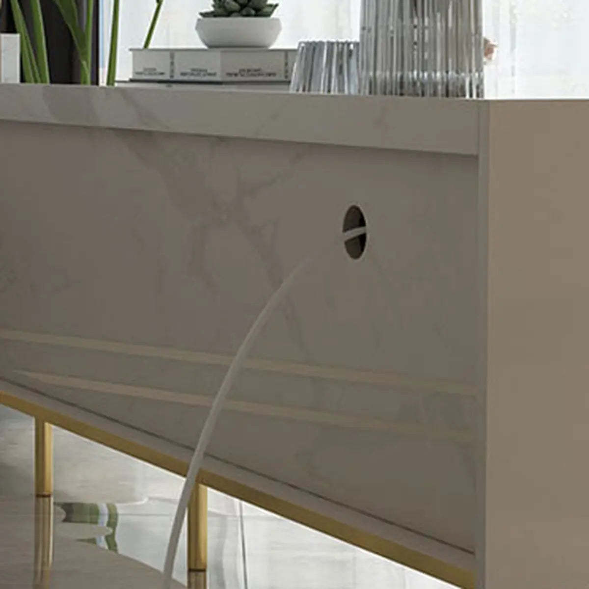 White Stone Rectangle TV Stand with Storage