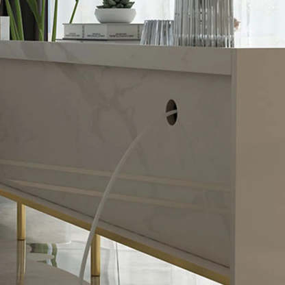 White Stone Rectangle TV Stand with Storage