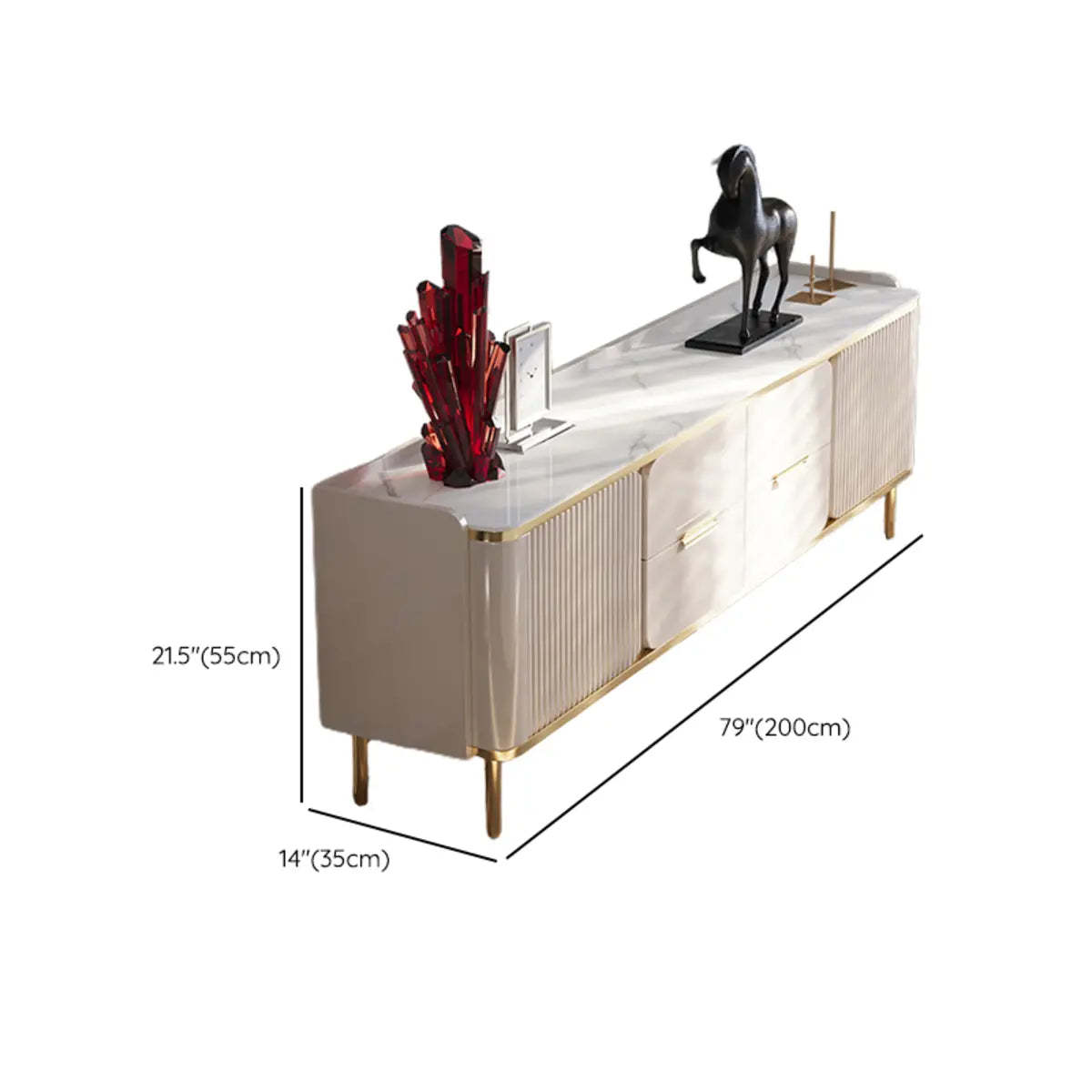 White Stone Rectangle TV Stand with Storage