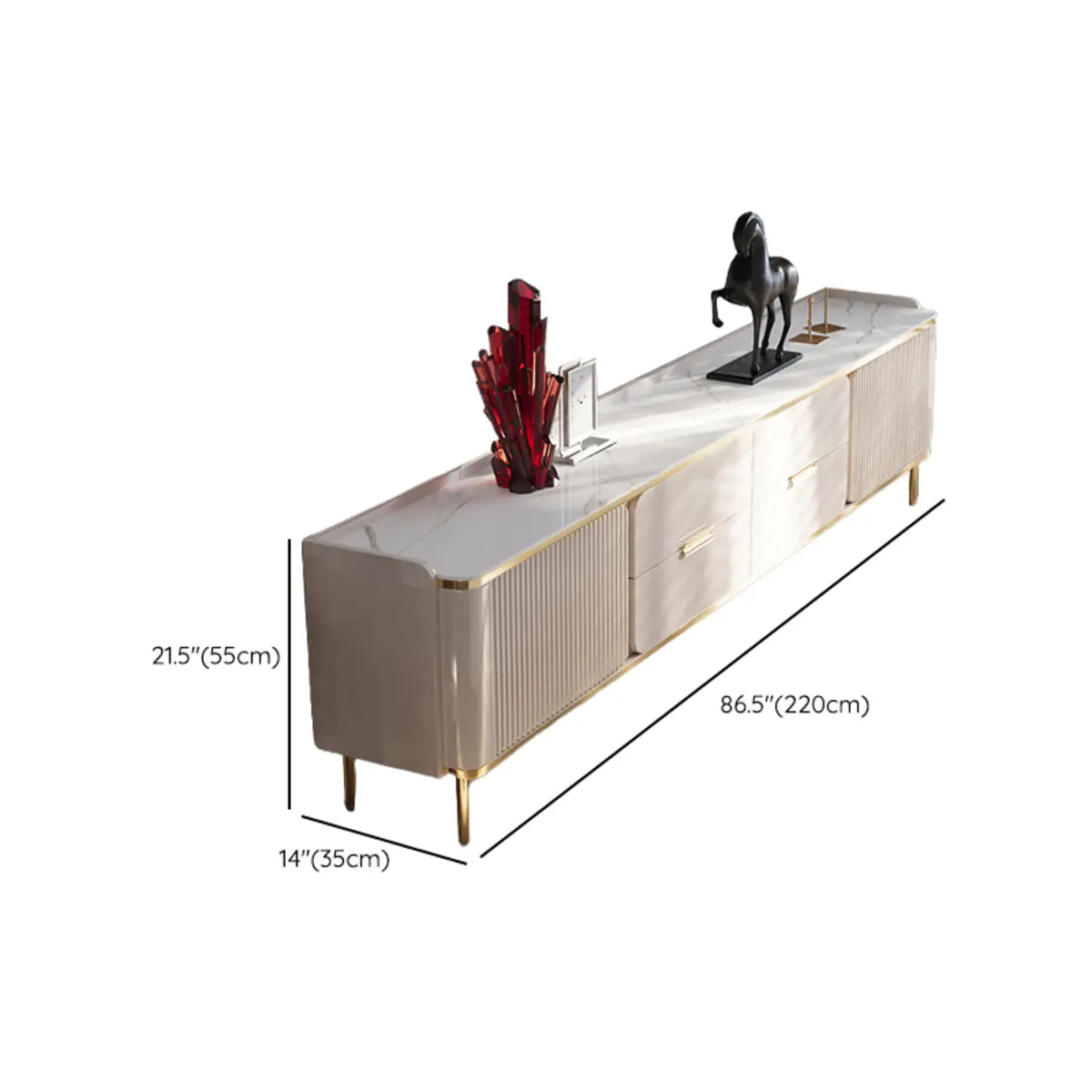 White Stone Rectangle TV Stand with Storage