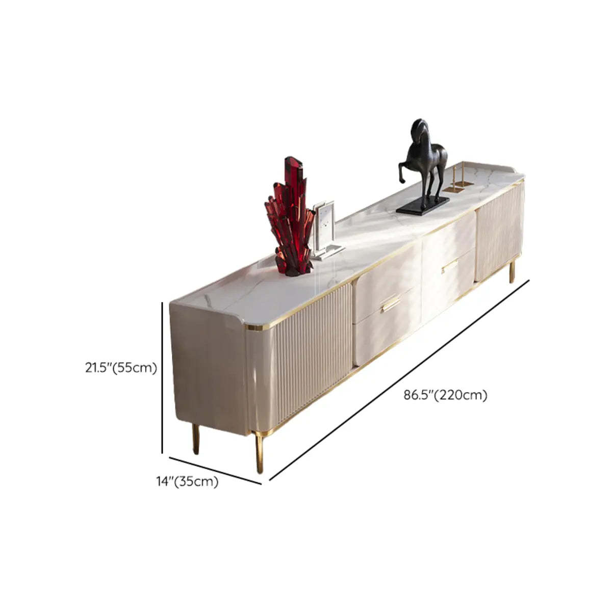 White Stone Rectangle TV Stand with Storage