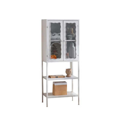 Elegant White Wave Metal Storage China Cabinet