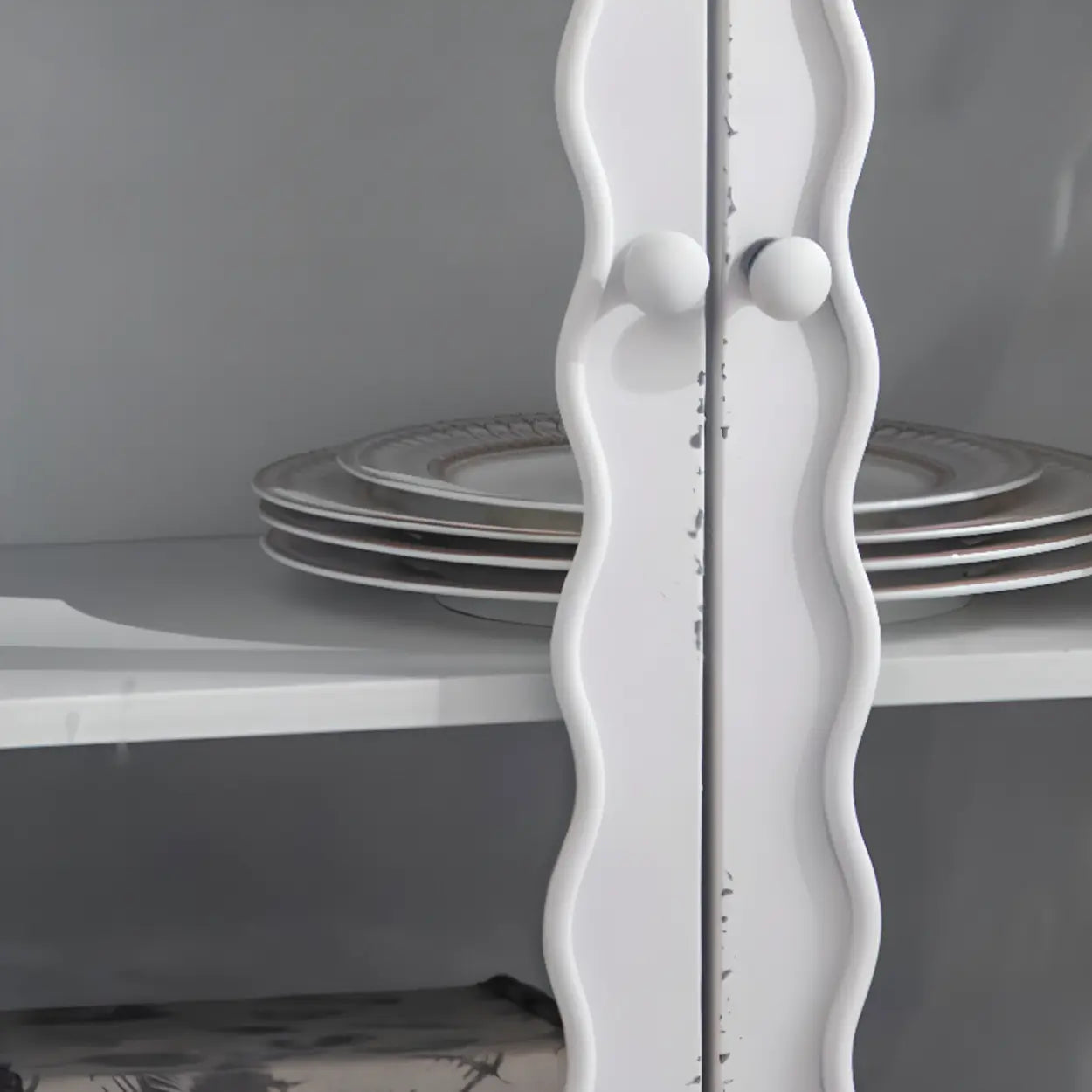 Elegant White Wave Metal Storage China Cabinet