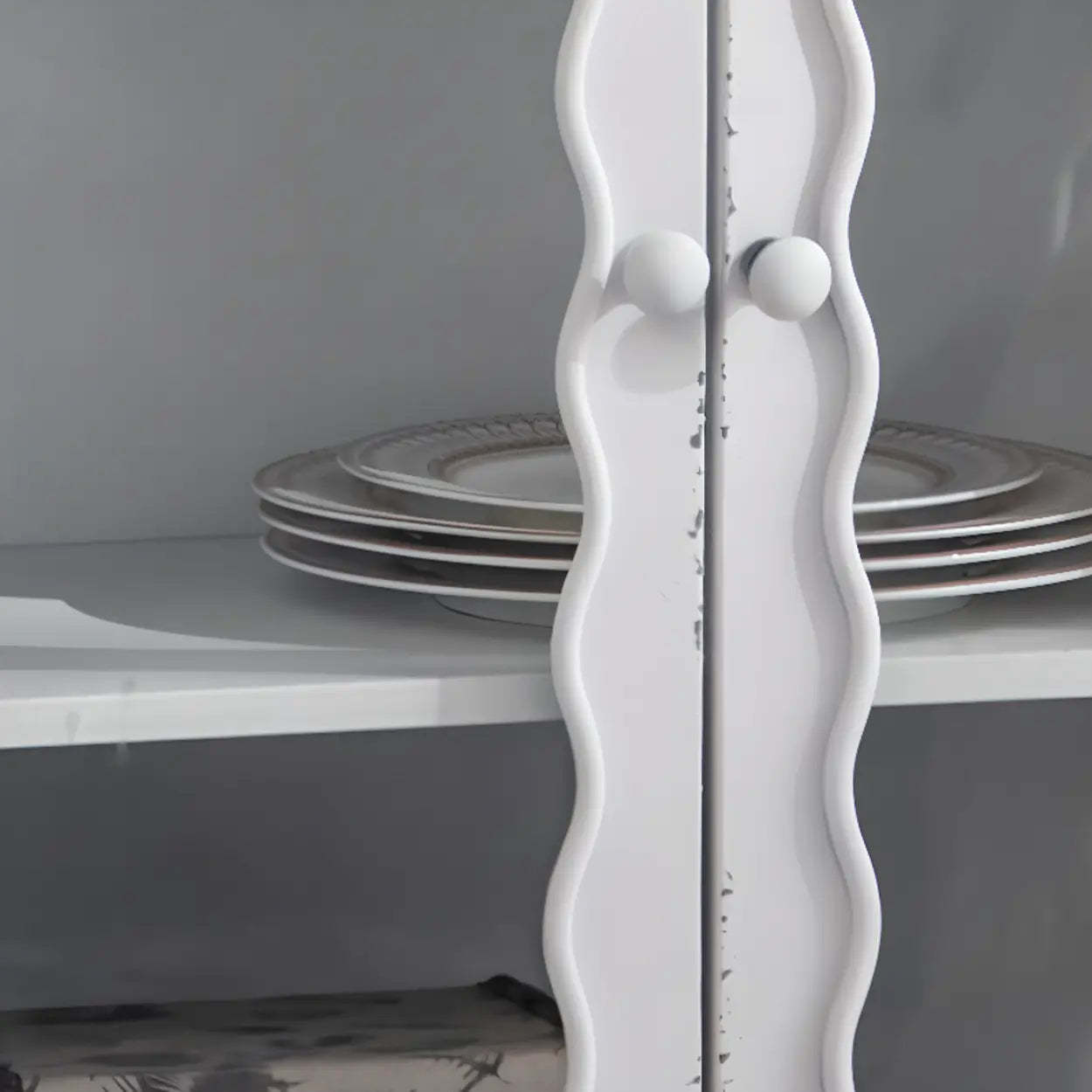 Elegant White Wave Metal Storage China Cabinet
