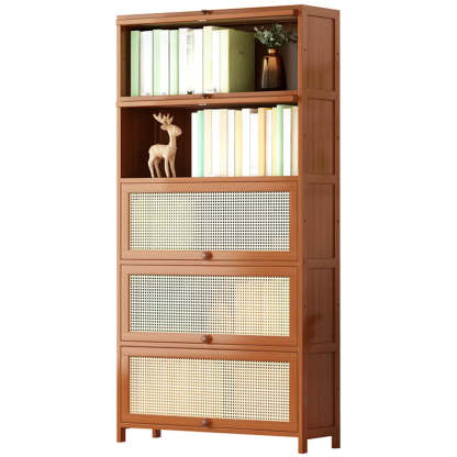 Elegant Wooden Mesh Rectangular Bookcase — Tan