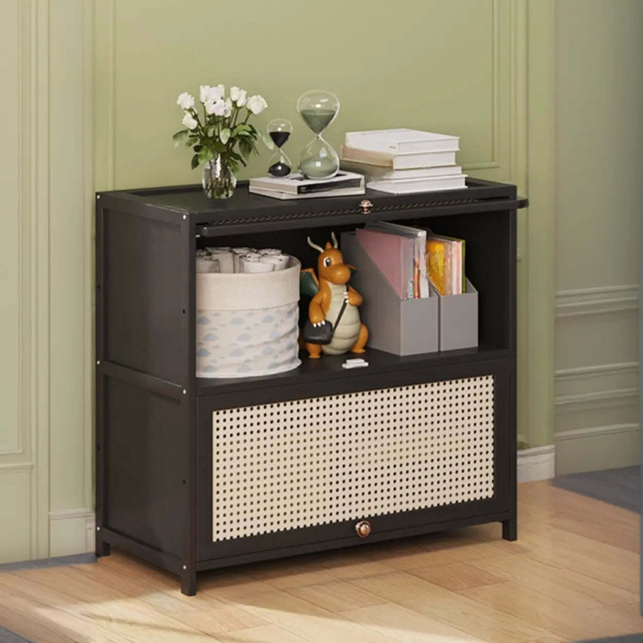Elegant Wooden Mesh Rectangular Bookcase — Brown