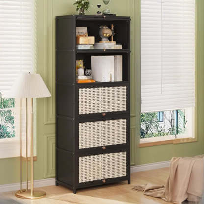 Elegant Wooden Mesh Rectangular Bookcase — Tan