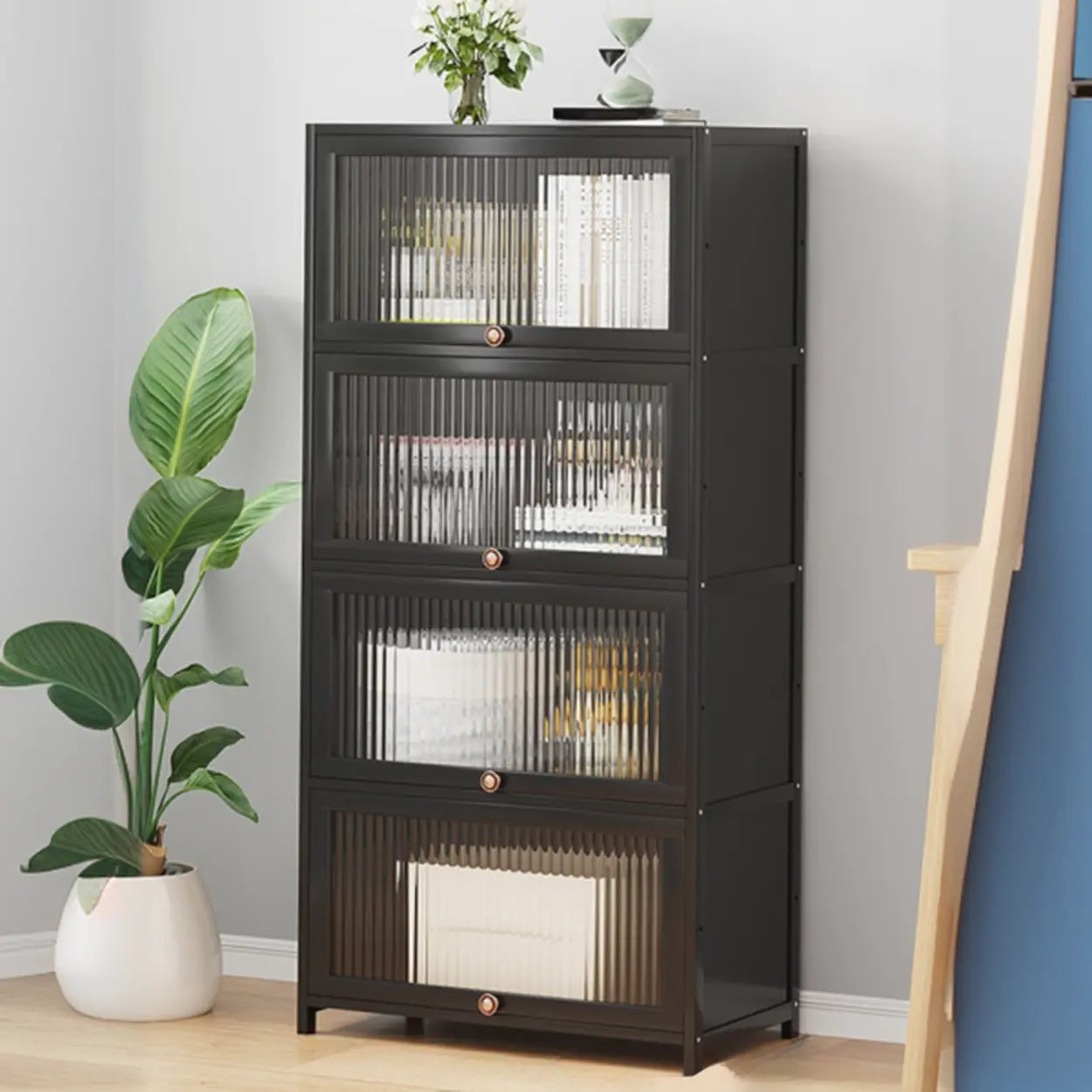Elegant Wooden Mesh Rectangular Bookcase — Brown