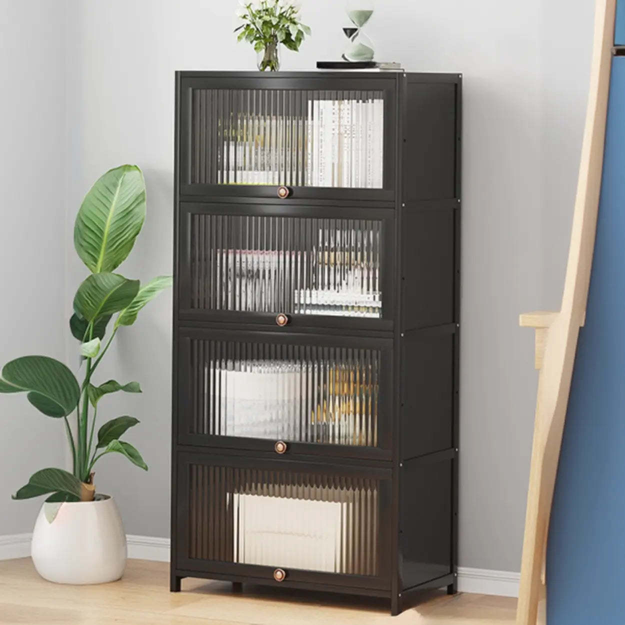 Elegant Wooden Mesh Rectangular Bookcase — Brown