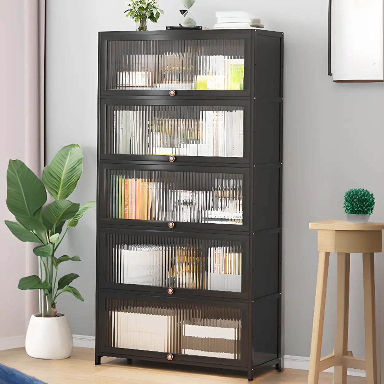 Elegant Wooden Mesh Rectangular Bookcase — Tan