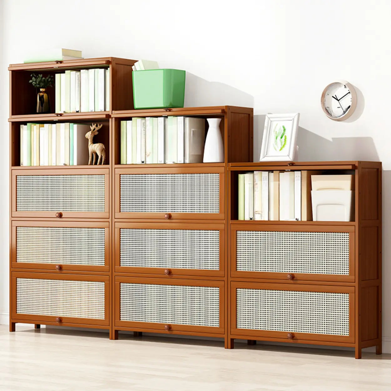 Elegant Wooden Mesh Rectangular Bookcase — Brown