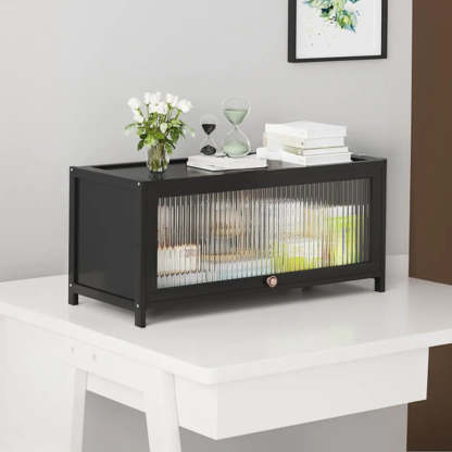 Elegant Wooden Mesh Rectangular Bookcase — Black