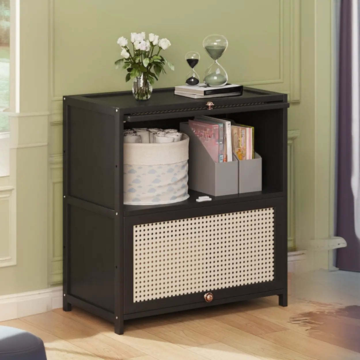 Elegant Wooden Mesh Rectangular Bookcase — Brown