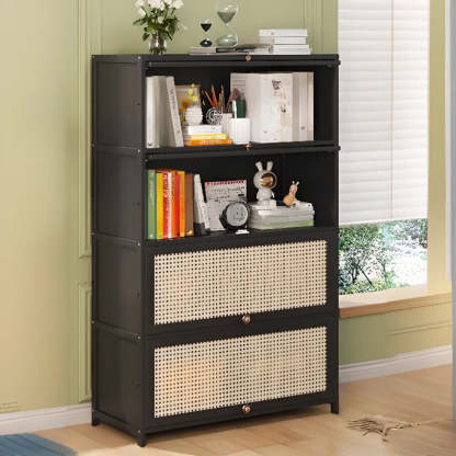 Elegant Wooden Mesh Rectangular Bookcase — Tan