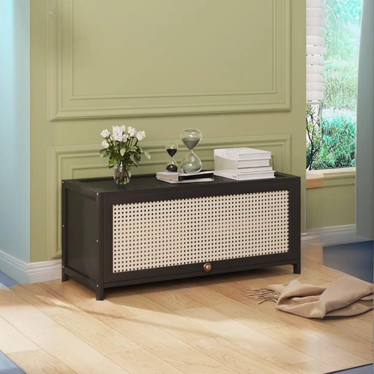 Elegant Wooden Mesh Rectangular Bookcase — Black-Gold
