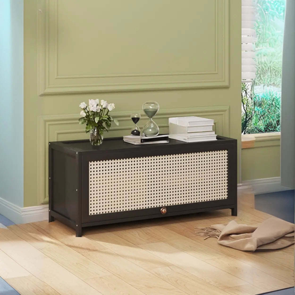 Elegant Wooden Mesh Rectangular Bookcase — Black-Gold