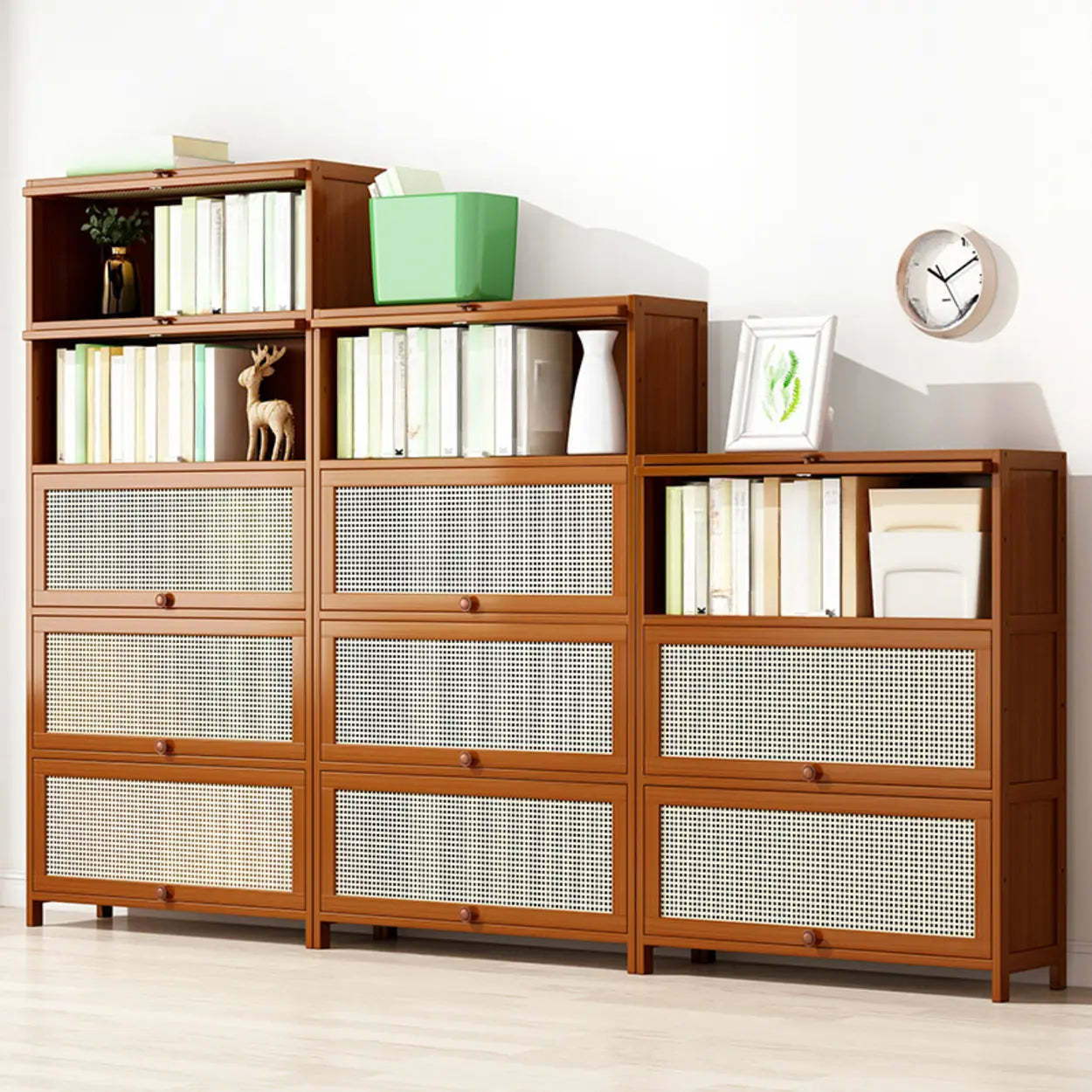 Elegant Wooden Mesh Rectangular Bookcase — Brown