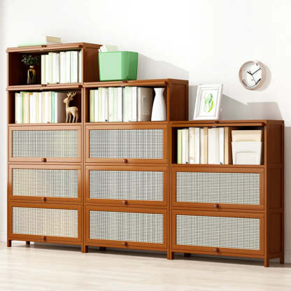 Elegant Wooden Mesh Rectangular Bookcase — Brown