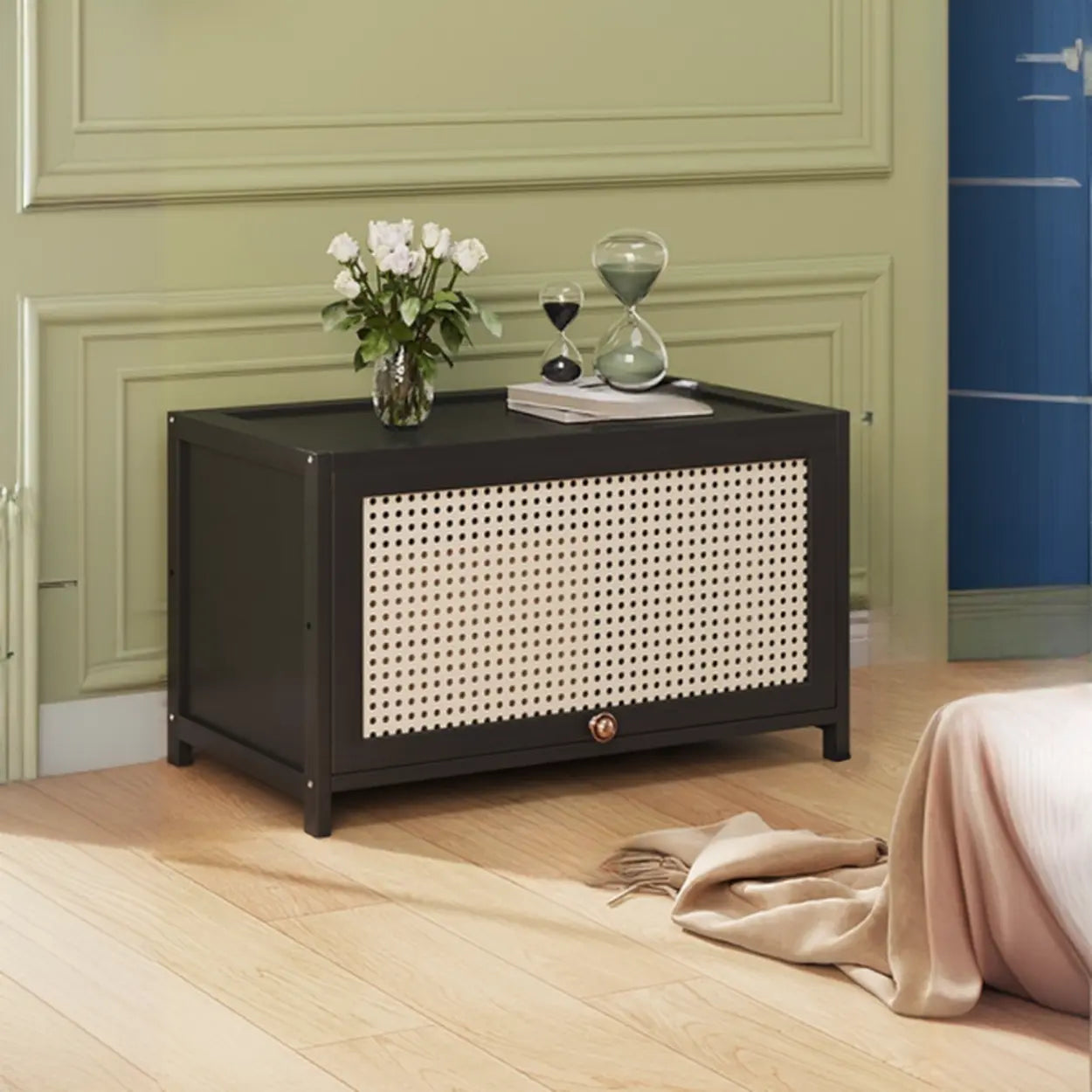 Elegant Wooden Mesh Rectangular Bookcase — Tan