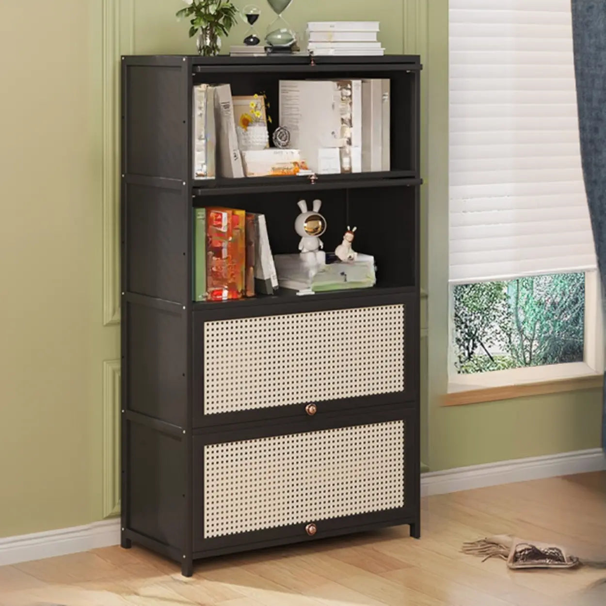 Elegant Wooden Mesh Rectangular Bookcase — Brown