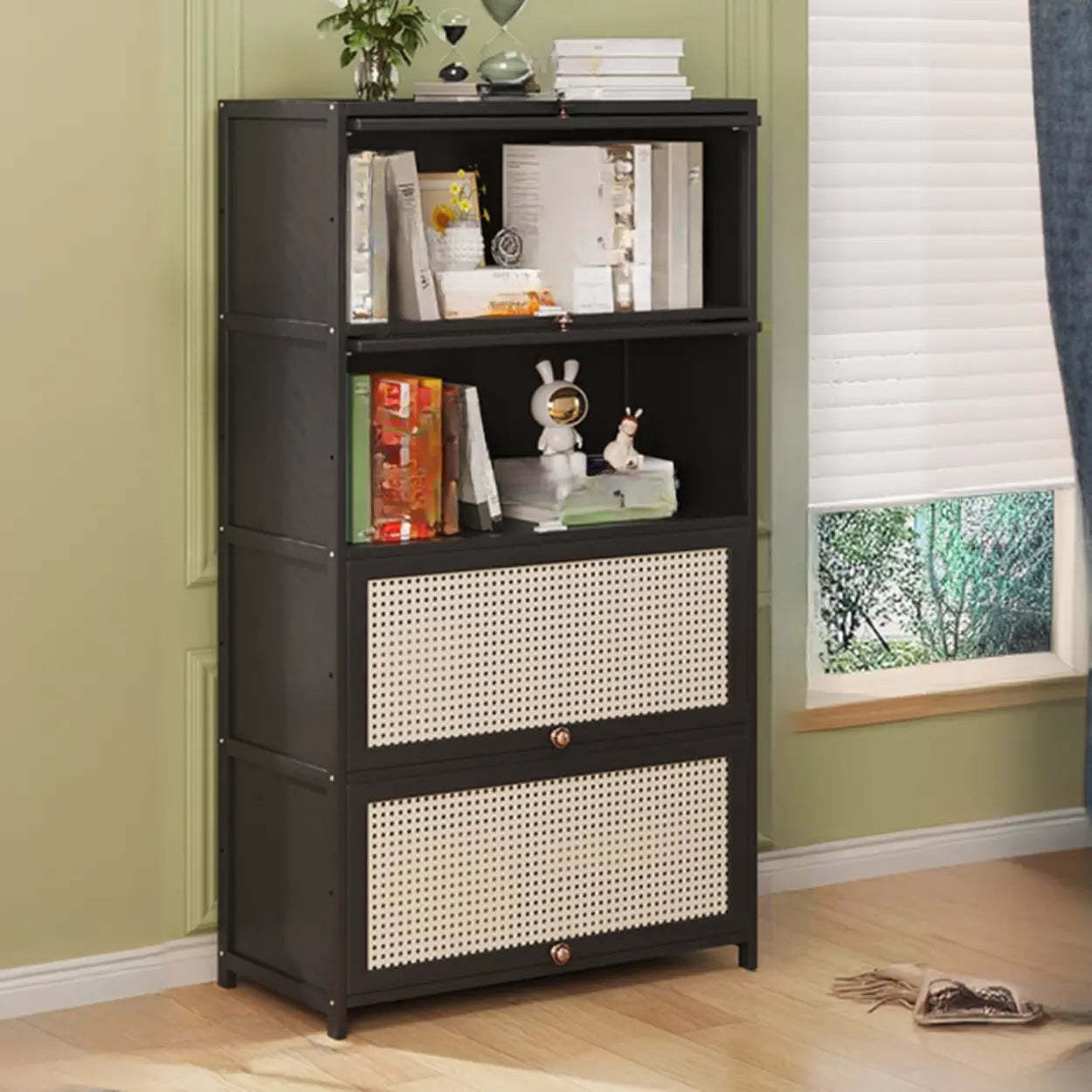 Elegant Wooden Mesh Rectangular Bookcase — Brown