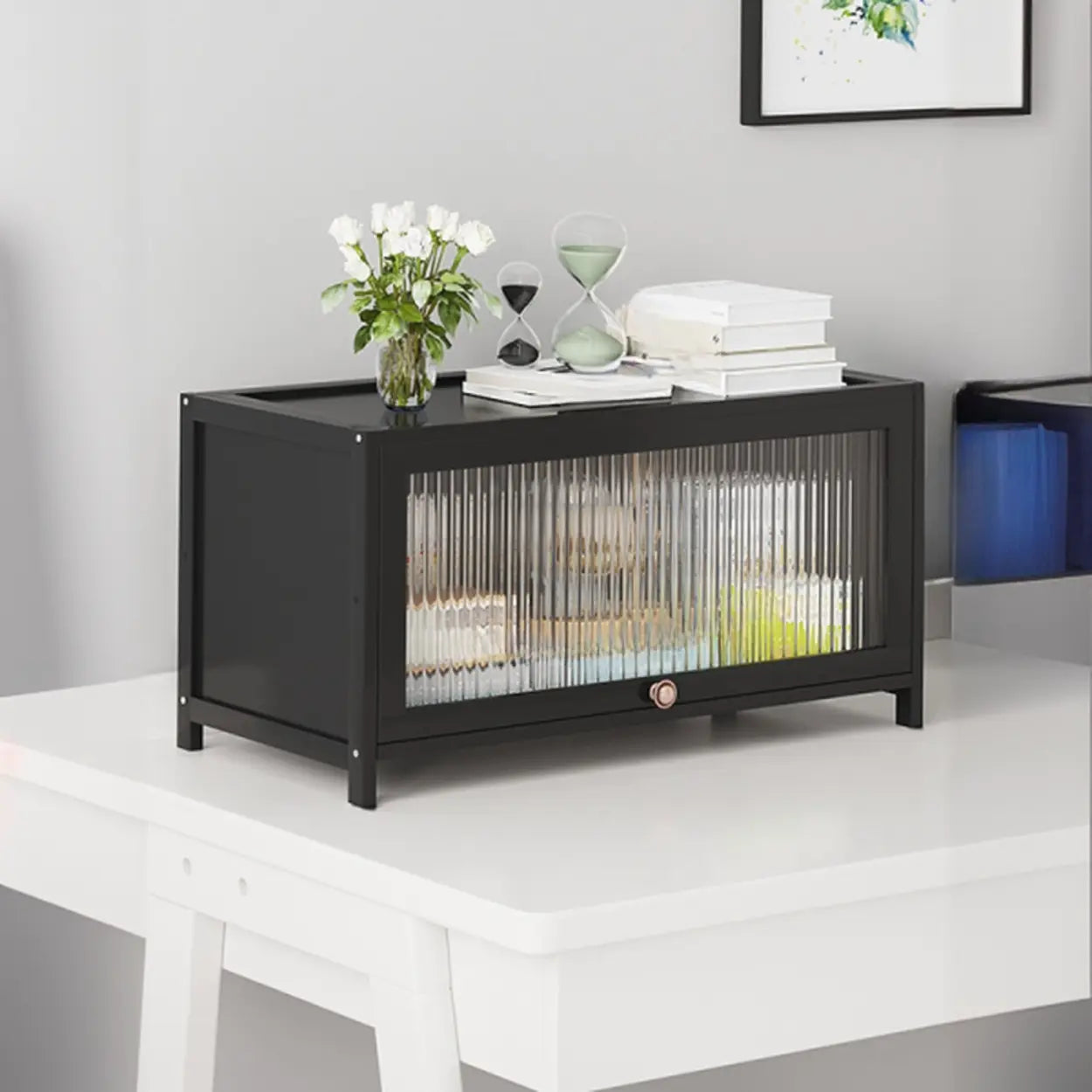 Elegant Wooden Mesh Rectangular Bookcase — Tan