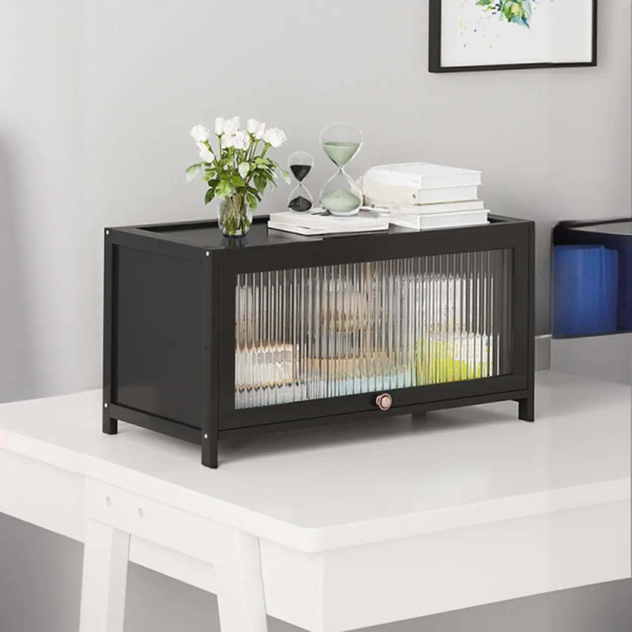 Elegant Wooden Mesh Rectangular Bookcase — Tan